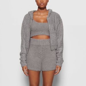 SKIMS cropped gray zip up hoodie